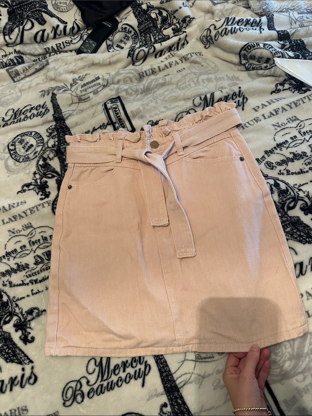 High-Waist Paperbag Mini Skirt in Light Pink